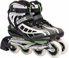STMAX Youth Inline Skates Black/White/Green w/ Brake, PU Wheels size :39al46