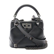 Valentino Roman Studs Leather Handbag Women Black One Size
