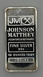 10oz Vintage Johnson Matthey Silver Bar JM #289244