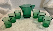 Akro Agate 7 Piece Green Uranium Interior Panel Toy Childs Glass Water Set
