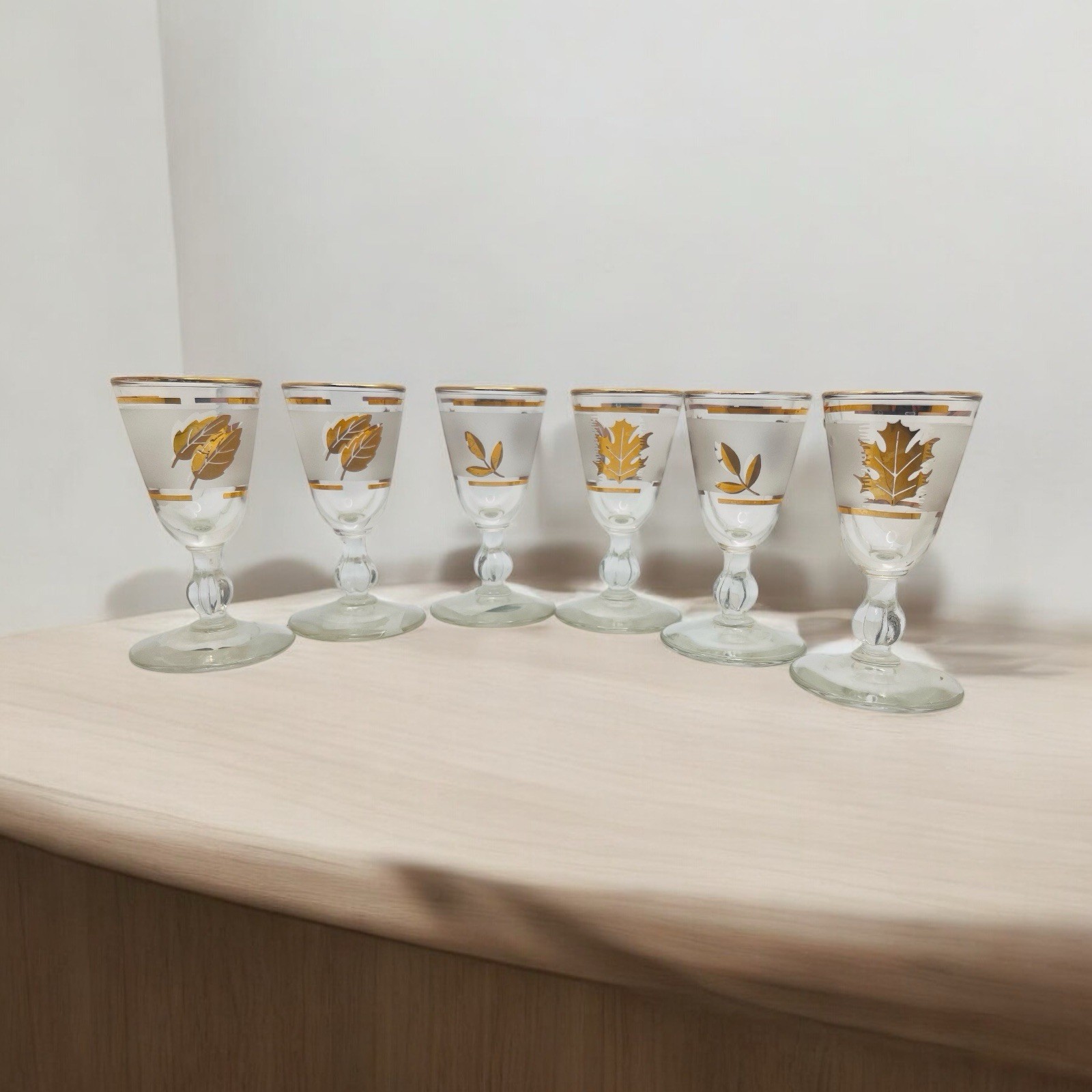 Libbey 24K Gold Leaf Cordial Glass Set of 6 Elegant Barware