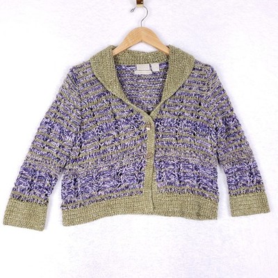 Sigrid Olsen Sport Hand Knitted Silk Blend Cardigan Petite PL Multi Color Knit