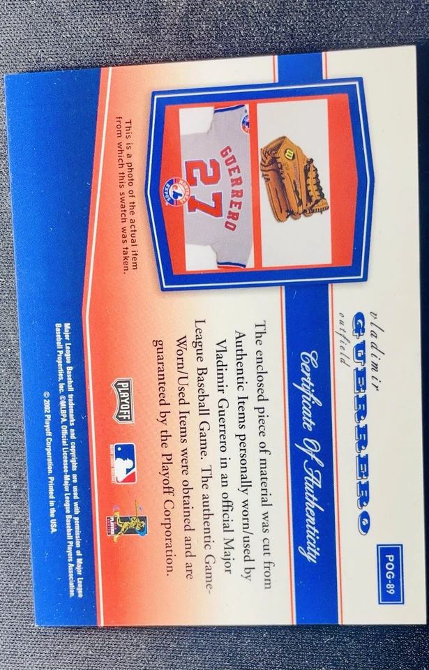 2002 Playoff Pieza del Juego Materiales Vladimir Guerrero (Camiseta) #POG-89 HOF Foto 2 de 2