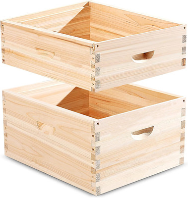2 Pcs 10 Frame Bee Hive Box Including Medium Super Beehive Box and Deep Brood Wo