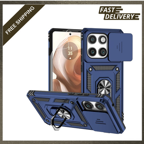 Phone Case Dual Layer Military Grade TPU PC with Camera Lens Cover Navy Blue for