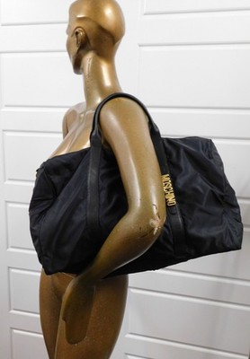 Moschino Redwall Italy Black Nylon Leather Block Leather Duffle