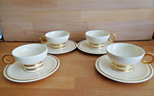 ROBJ ART DECO 4ER SET CREME UND VERGOLDET STILISIERTE KAFFEETASSEN UND UNTERTASSEN