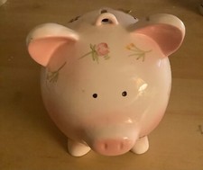 Pink Piggy Bank WIth Flowers