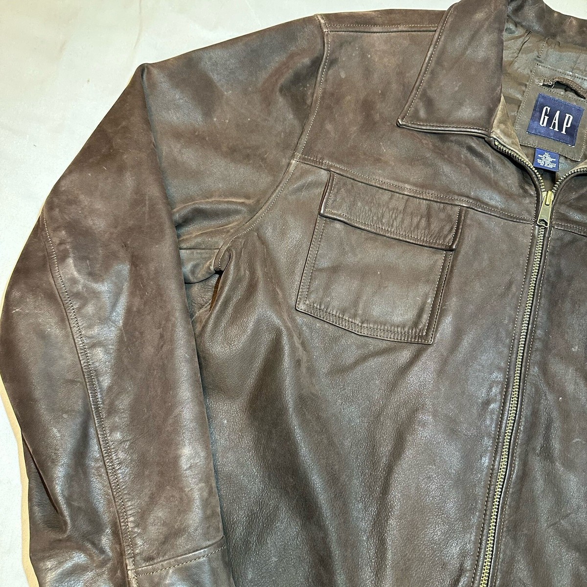 Vintage 2003 Gap trucker jacket brown leather zipper 2 Vintage 2003 Gap trucker jacket brown leather zipper 2