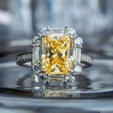 925 Sterling Silver Yellow Citrine Topaz Charms Wedding Engagement Ring Size 7