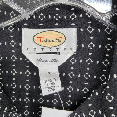 Talbots Damen schwarz geometrisches Muster Bluse Langarm Kragen reine Seide Größe 2P neu mit Etikett - Bild 7 von 11