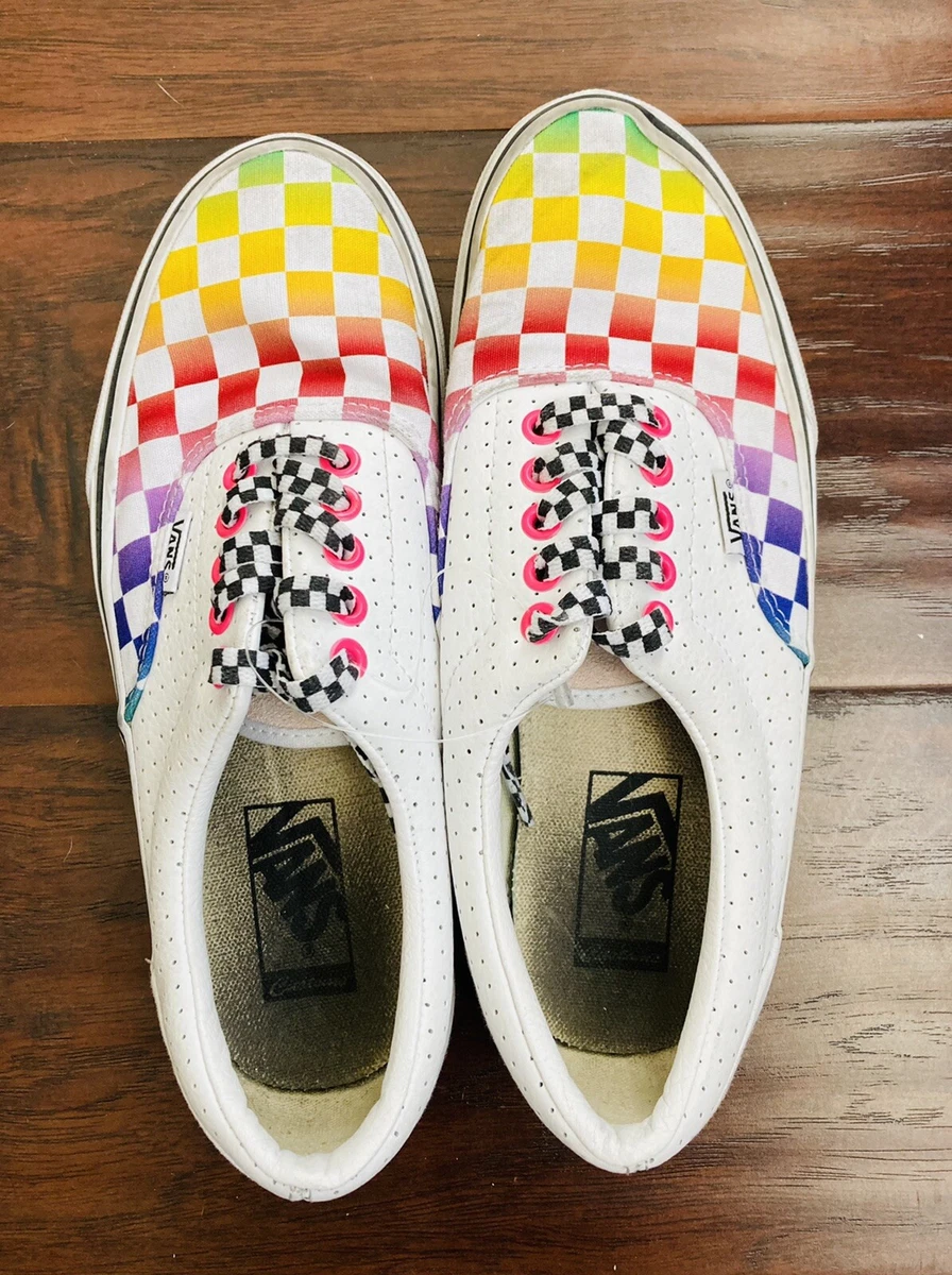 Rainbow checkerboard vans with laces sale