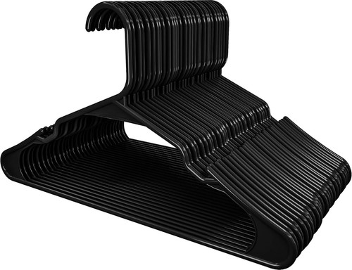 Plastic Hangers 50-Pack, Space-Saving Coat Hangers with Shoulder Grooves, Black - Picture 4 of 11