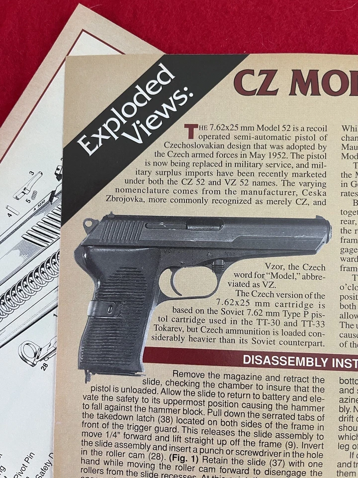 Anuncio impreso pistola modelo 52 vintage 1995 CZ vistas explotadas lista de piezas Foto 4 de 4