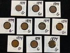 10 PC LOT 1874  INDIAN HEAD PENNIES GOOD