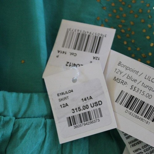 NWT Bonpoint Lilo Silk Cotton Turquoise A-Line Skirt Gold Star 12 - Picture 7 of 7