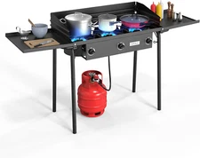 ROVSUN 3 Burner Gas Stove with 2 Side Shelves, 225,000BTU Portable Propane Stove