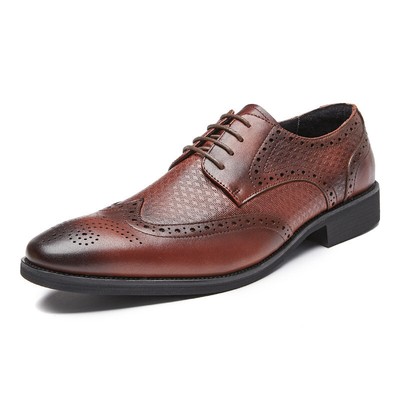 Lace Up Carved Wing Tip Brogues Pointed Toe Formal Dress Mens Real Leather Shoes