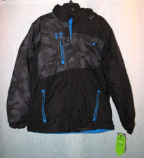 Free Country Big Boy's L 14/16 Jacket Black Gray Camo Hooded Winter NWT