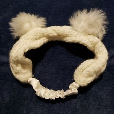 Womans Kids Winter White Knit Head Band With White Fur Ears