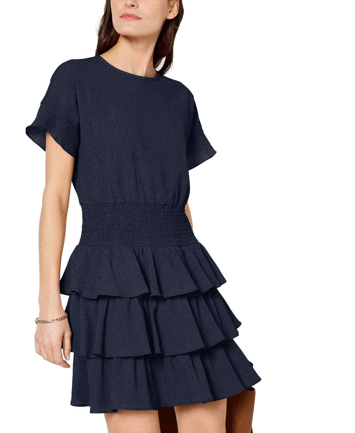 Abito donna MICHAEL Michael Kors vita smoked arricciato arricciato XL Navy