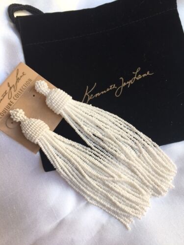 Kenneth Jay Lane Jewelry White Seed Bead Long Tassel Earrings NEW! - Picture 1 of 3