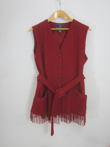 Chaleco The Limited para mujer L rojo lana cachemir con cinturón flecos occidentales bolsillos forrados