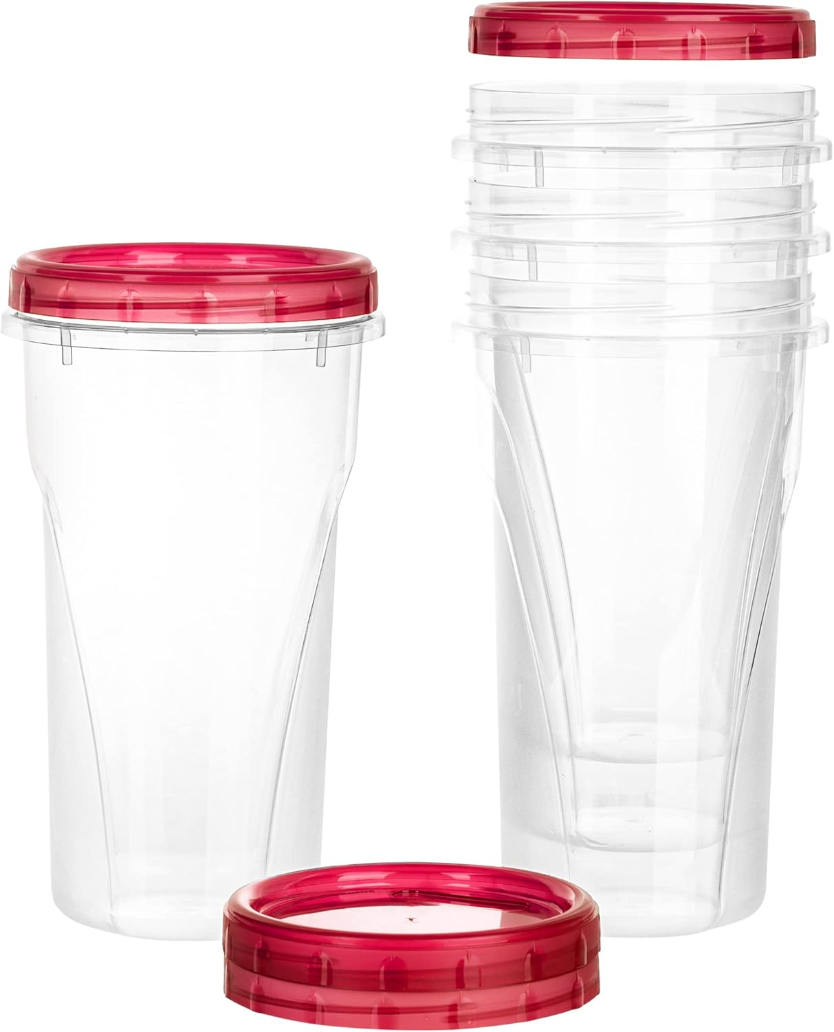 48oz Clear Bottom Red Top Deli Containers with Twist-On Lids - Reusable