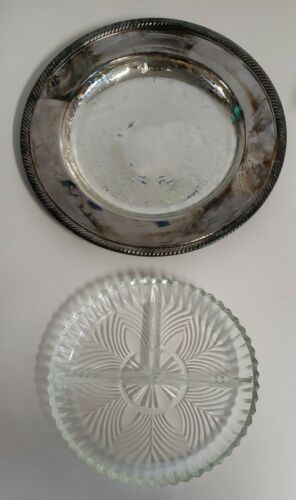 WM Rogers #811 SilverPlate Round Ornate Serving Tray 10-1/4" w/Glass Relish Dish - 第 1/8 張圖片
