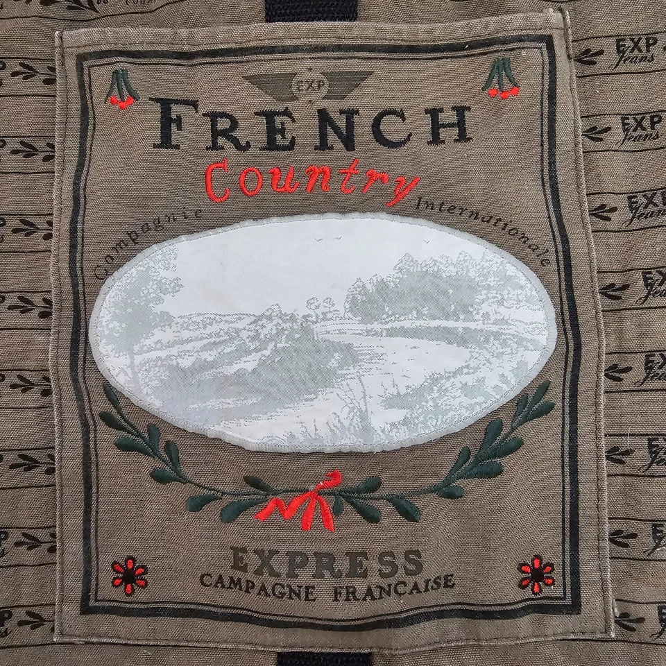 Bolso de Hombro Express De Colección Lona Francés País Gráfico Cordón Marrón Lona Foto 3 de 4