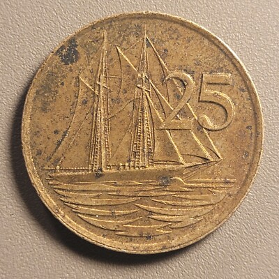 1982 Cayman Islands 25 Cents Coin - Kirk B Schooner - Queen