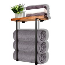 Double-Bar Wood Towel Rack Wall-Mounted Towel Storage Holder Bathroom Organizer