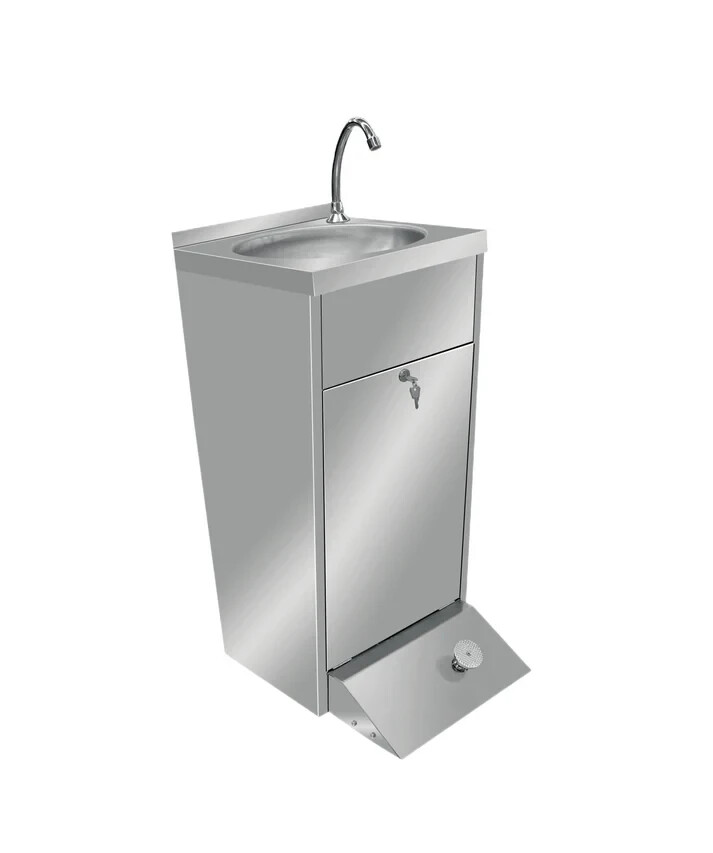 Lave-main inox sur meuble avec commande au genou pour cuisine