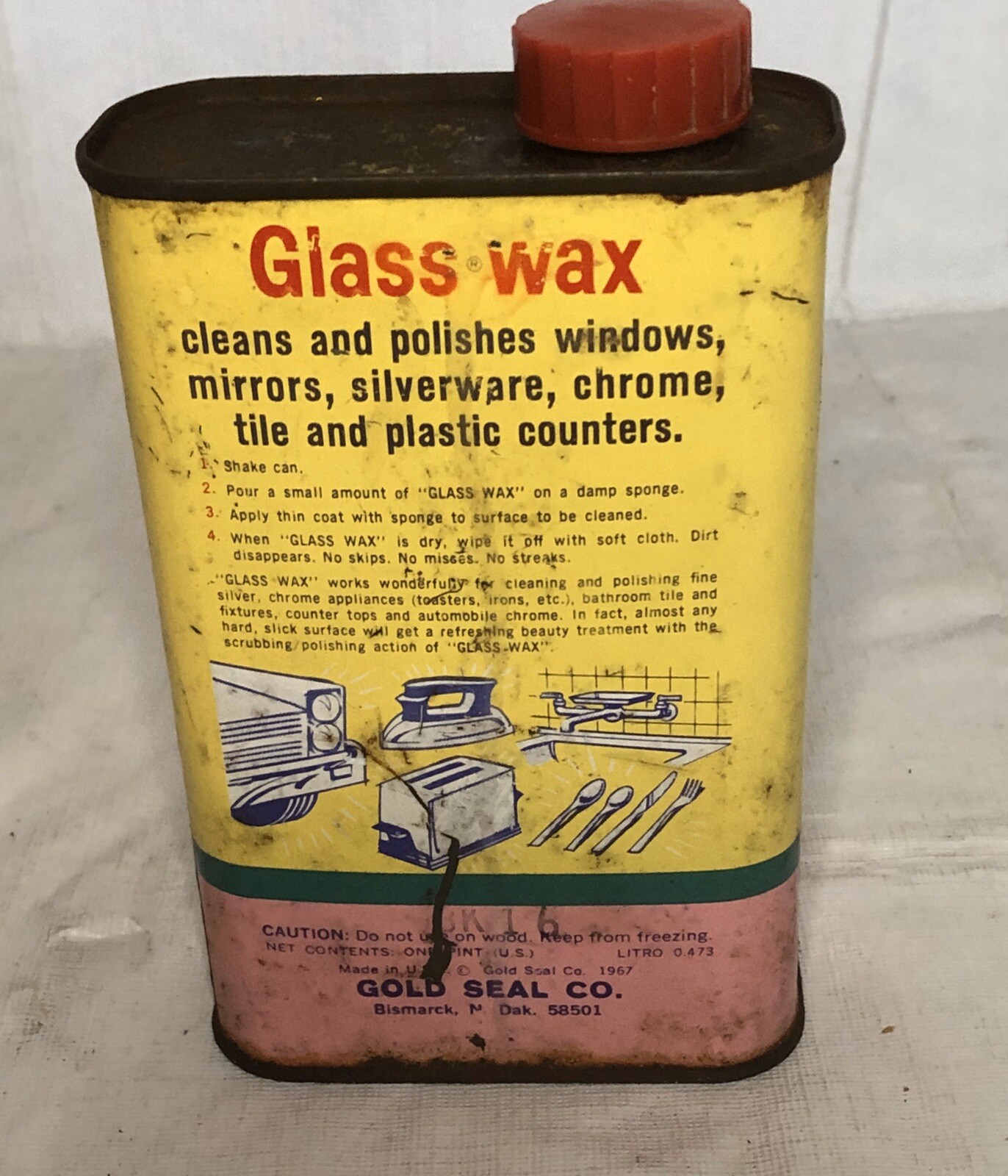 VINTAGE GLASS WAX GOLD SEAL EMPTY 1 PINT TIN METAL CAN ADVERTISING