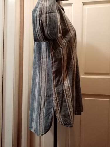 Blue & white stripe Linen Shirt 100% Cotton Size 14 Long back & sleeves George - Picture 8 of 14