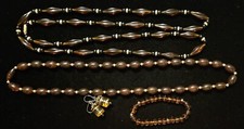 2 Vintage Neclaces W/Hidden Screw Clasp 1 Earrings Brown & Gold Tone 1 Bracelet