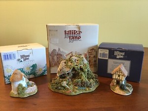Lot of 3 Lilliput Lane Collector Club Thimble cottage Hampton moat Forget me not