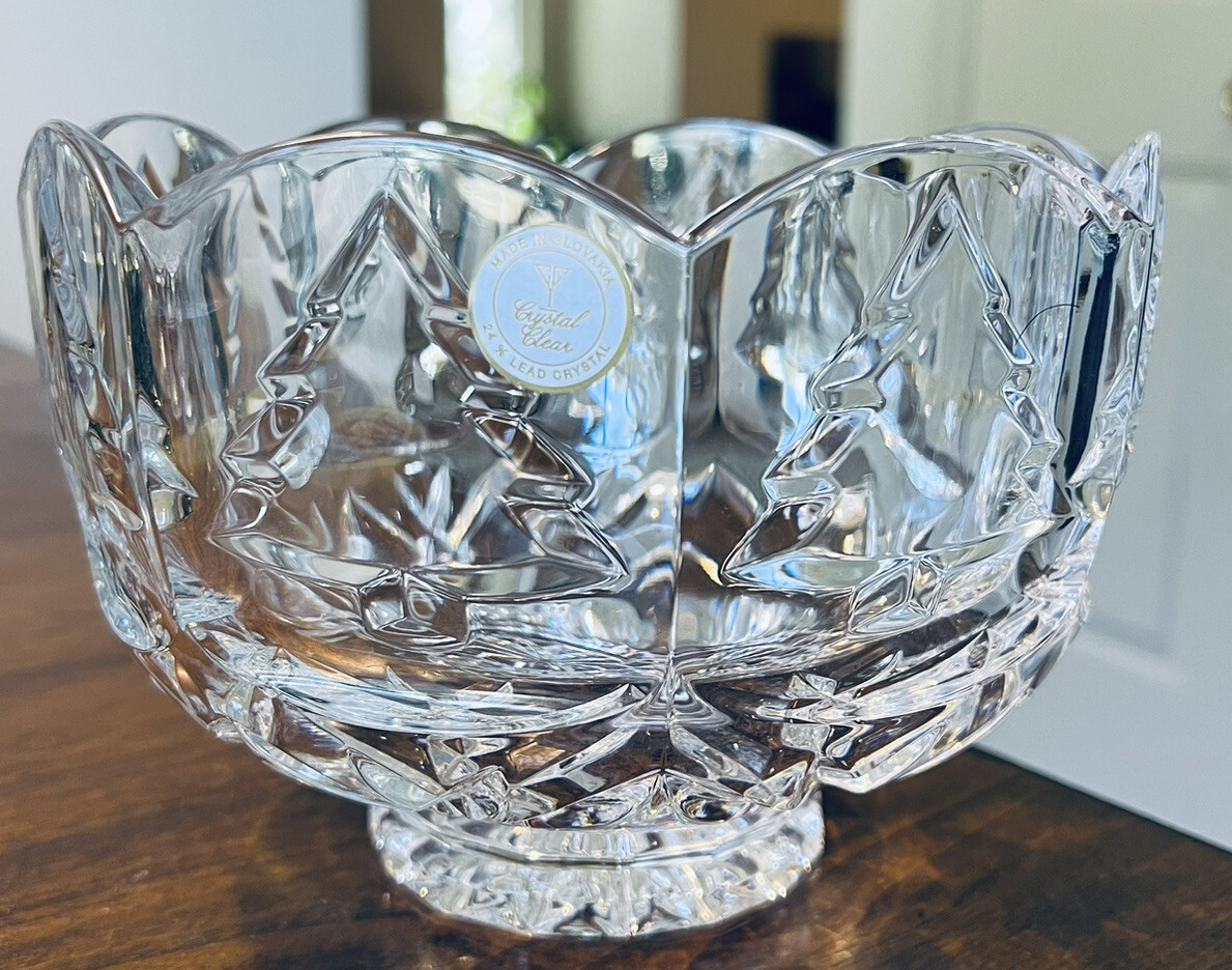 POLONIA LEAD CRYSTAL琥珀 ハンドカットグラス エッグカップ Vintage Slovakia Crystal Clear 24% Lead Crystal Heavy Scallop Edge