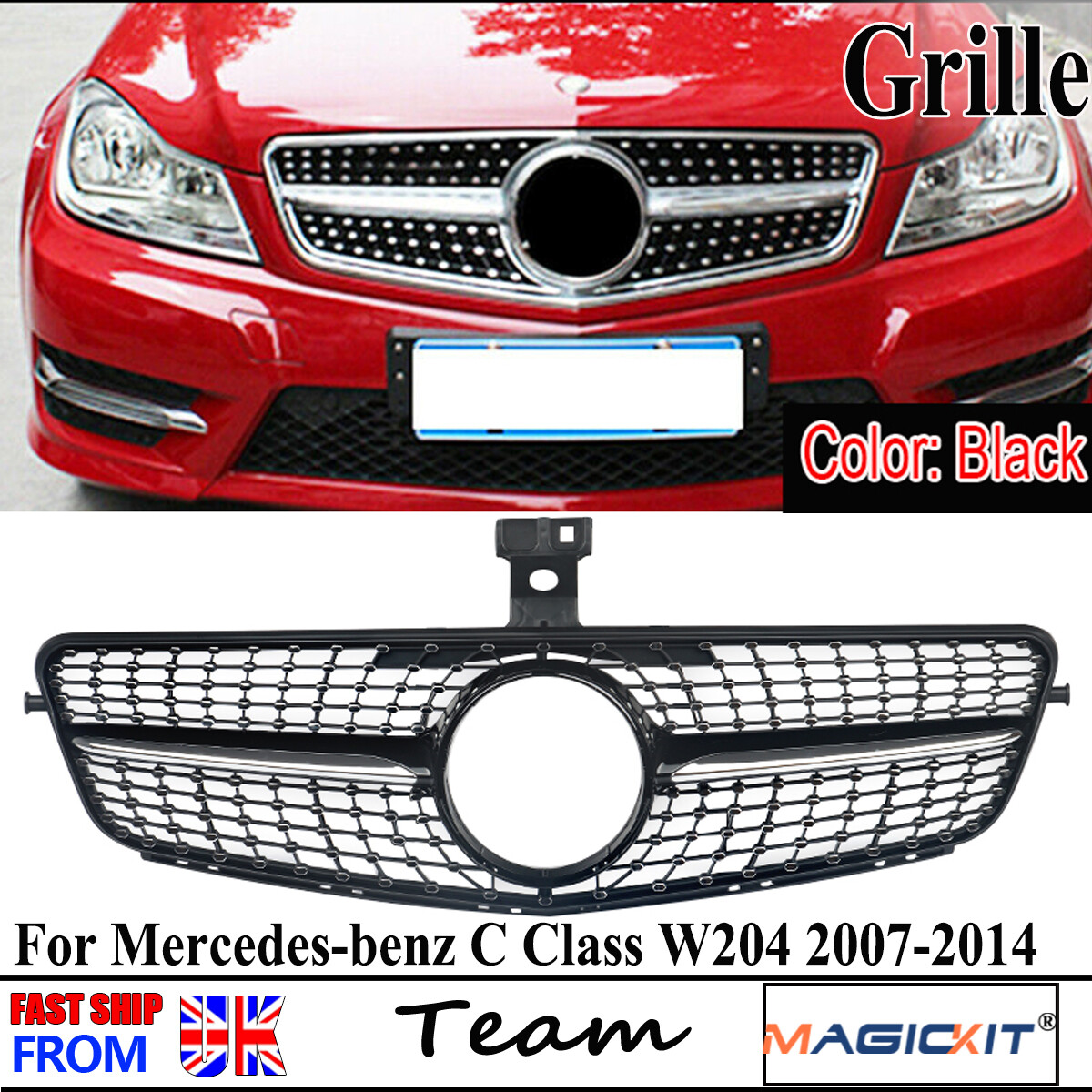 FOR MERCEDES BENZ C-CLASS W204 S204 2007-2015 FRONT GRILLE GRILL DIAMOND BLACK