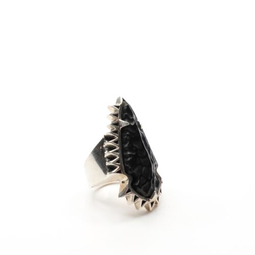 King Baby Studio Carved Jet Arrowhead Sawtooth Setting Ring Silver .925 Size 6 - Picture 2 of 12