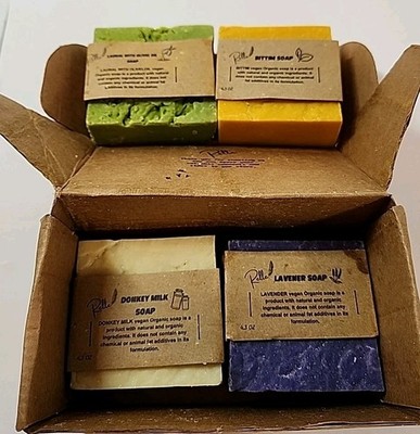 NEW Relle Cosmetics Handmade Vegan Natural Bar Soaps 4.5 oz Variety Pack of 4