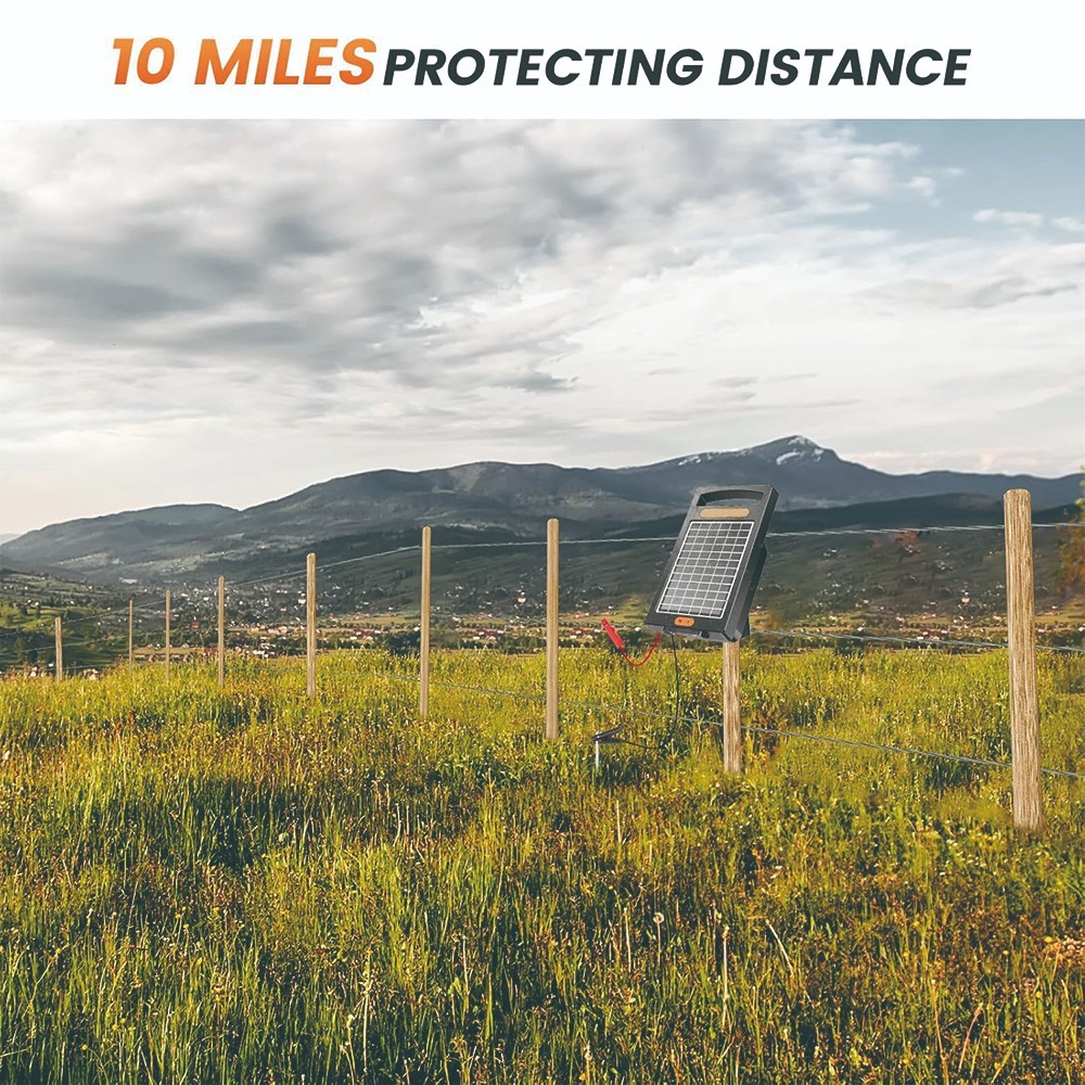 Portable Solar Electric Fence Charger 0.18J 10-Mile Day/Night Mode for Livestock