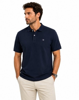 TOM TAILOR Herren Polo blau Gr. M Kurzarm Kentkragen Knopfleiste Logo100%Cotton