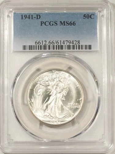 1941-D WALKING LIBERTY HALF DOLLAR - PCGS MS-66, BLAST WHITE!