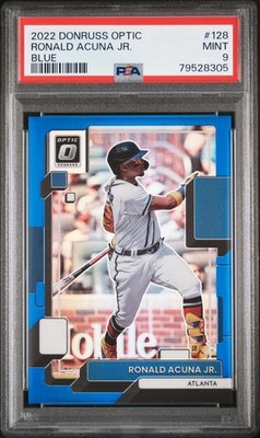 Ronald Acuna Jr PSA 9 Pop 1 Highest 2022 Panini Donruss Optic /75 Blue Prizm 128
