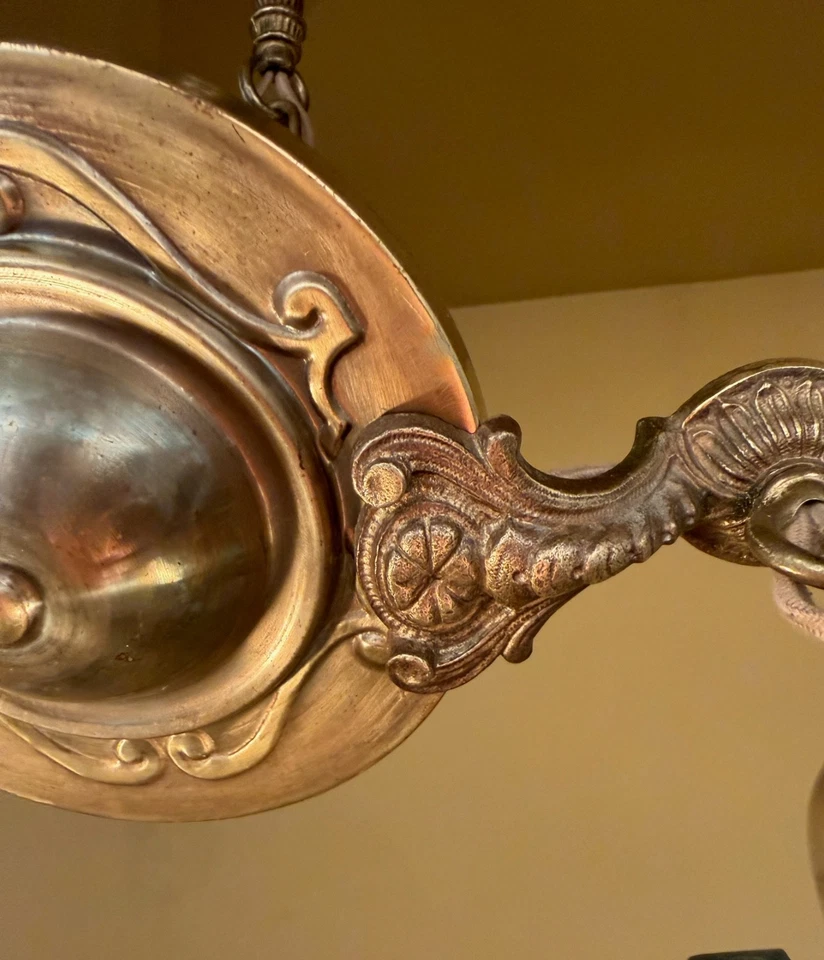 Lámpara de araña de latón de 2 brazos con vestíbulo o dormitorio vintage Lighting años 1910. Foto 3 de 4
