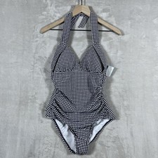 Draper James RSVP Halter Womens One Piece Swimsuit Navy White Gingham Medium