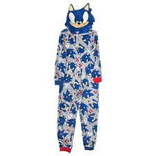 Boys Gray Sonic The Hedgehog Print Union Suit 1pc Sleeper Pajamas