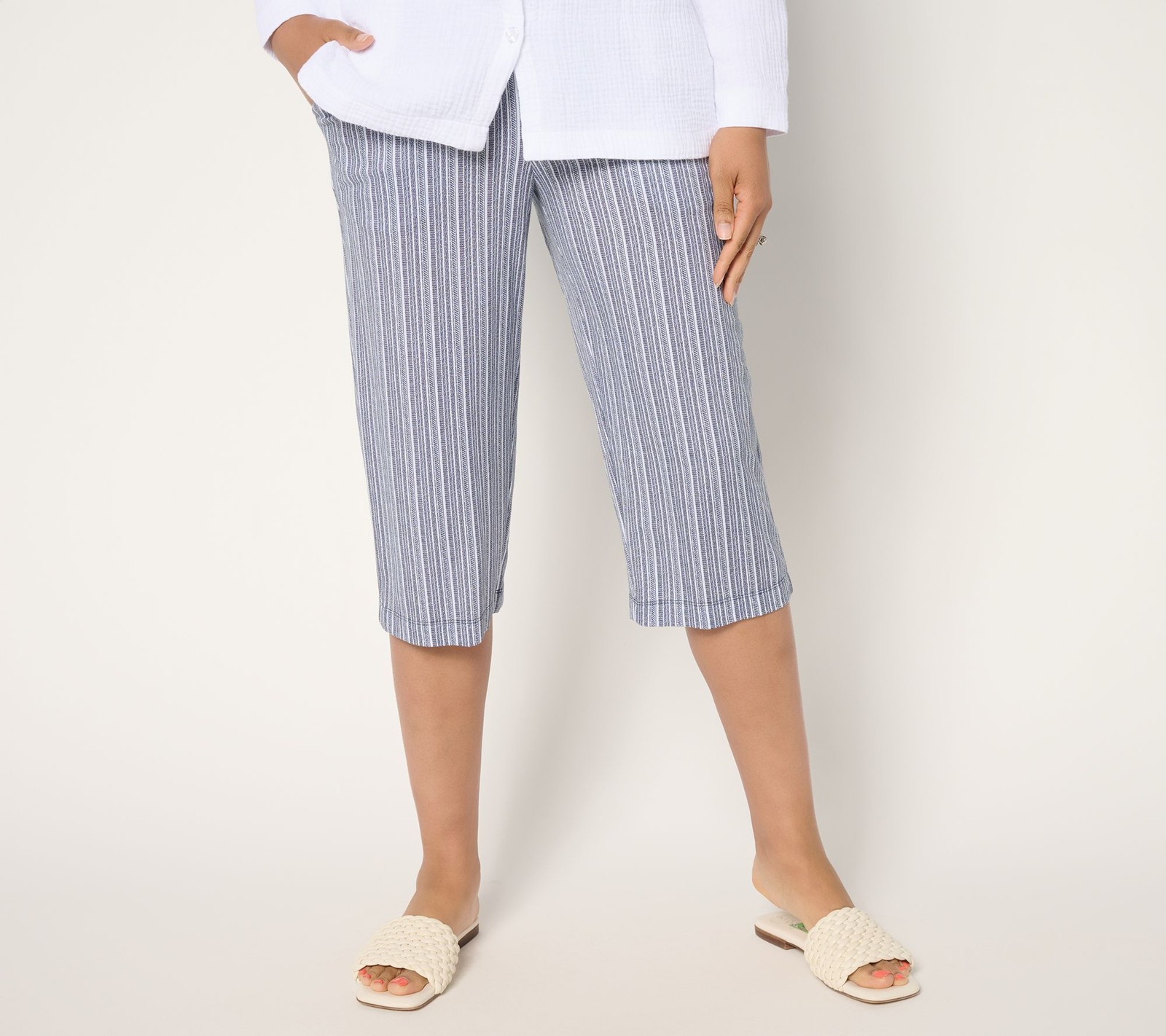 Belle by Kim Gravel Women's Pants Sz XL Regular Cabana Knit Striped Blue A691838
