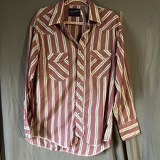 Vintage Wrangler Shirt Mens X-Long Tails Western Brushpopper Striped Free Ship